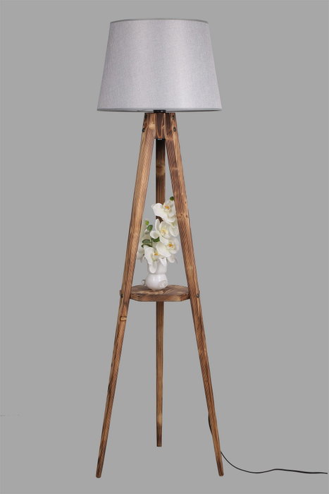 Opviq Lámpara de Pie de Madera con Estantería y Pantalla Gris Opviq Lámpara de Pie de Madera con Estantería y Pantalla Gris